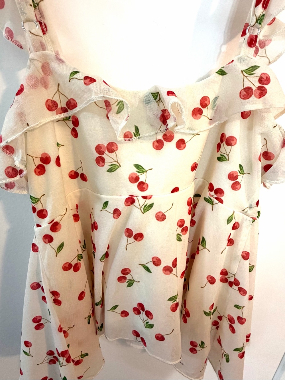 Wild Fable Cherry Print Tie Front Top White Red Cottagecore Babydoll Tank - Picture 4 of 5